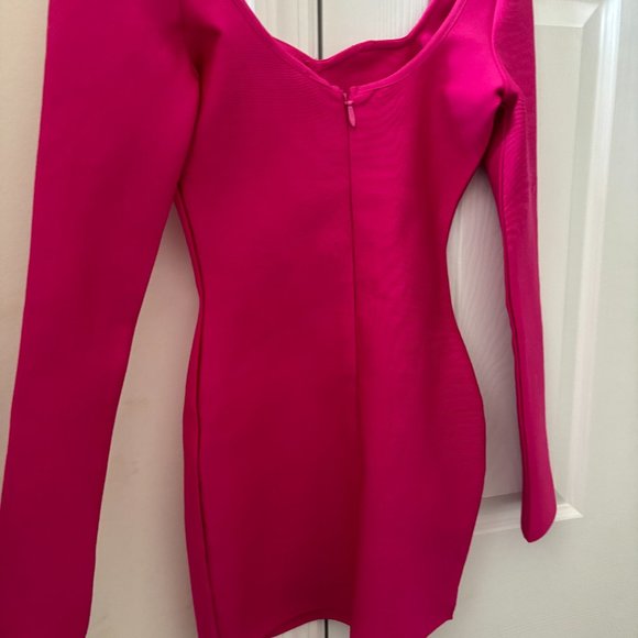 "Diana Mini Dress" by Superdown- Hot Pink, Long-Sleeved Bodycon Dress, Size XS - Picture 4 of 4